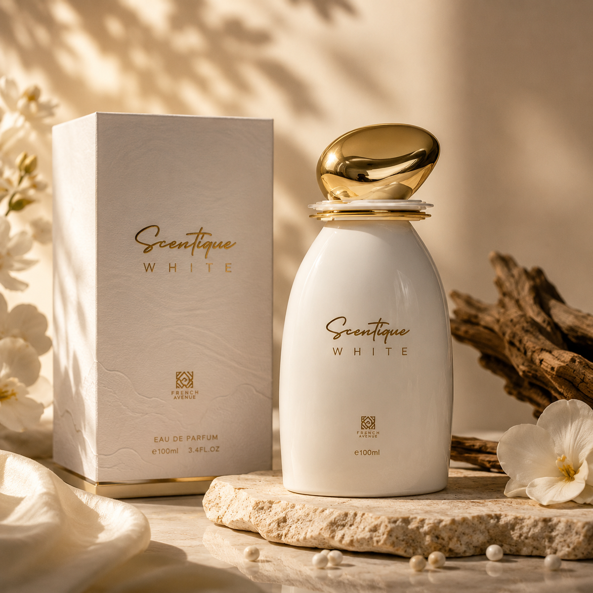 Ahmed Al Maghribi Scentique White parfymflaska 100 ml med vit förpackning