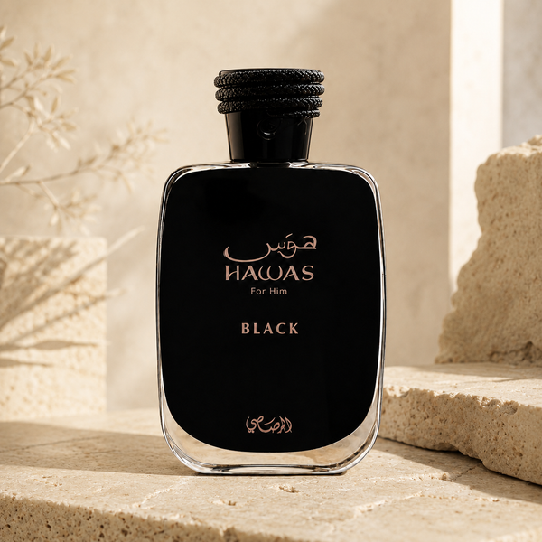 Rasasi Hawas Black parfymflaska 100 ml i svart glas