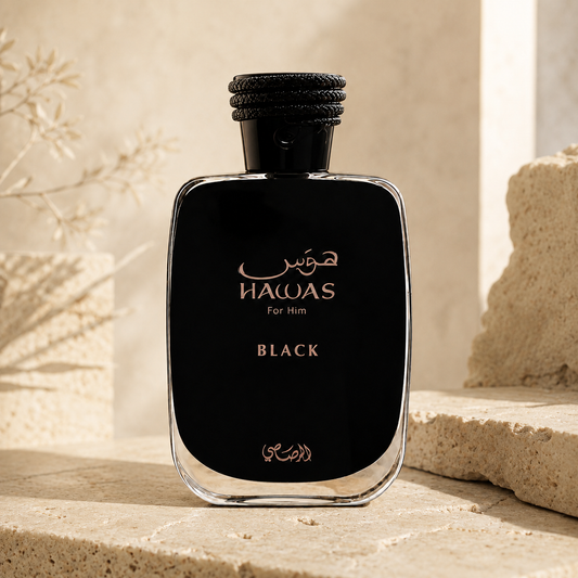 Rasasi Hawas Black parfymflaska 100 ml i svart glas