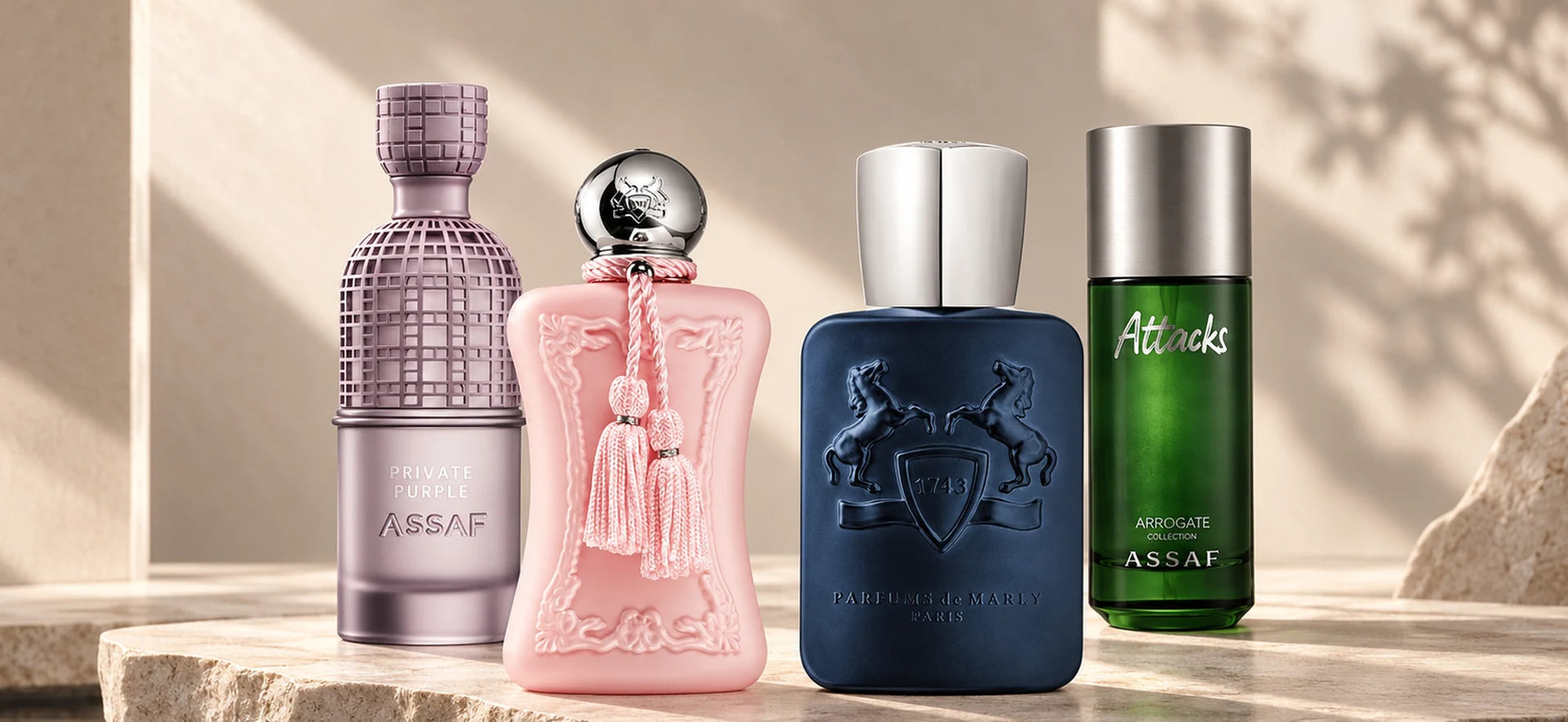 Utvalda parfymer från QÉVORA: ASSAF Private Purple, Parfums de Marly och ASSAF Attacks
